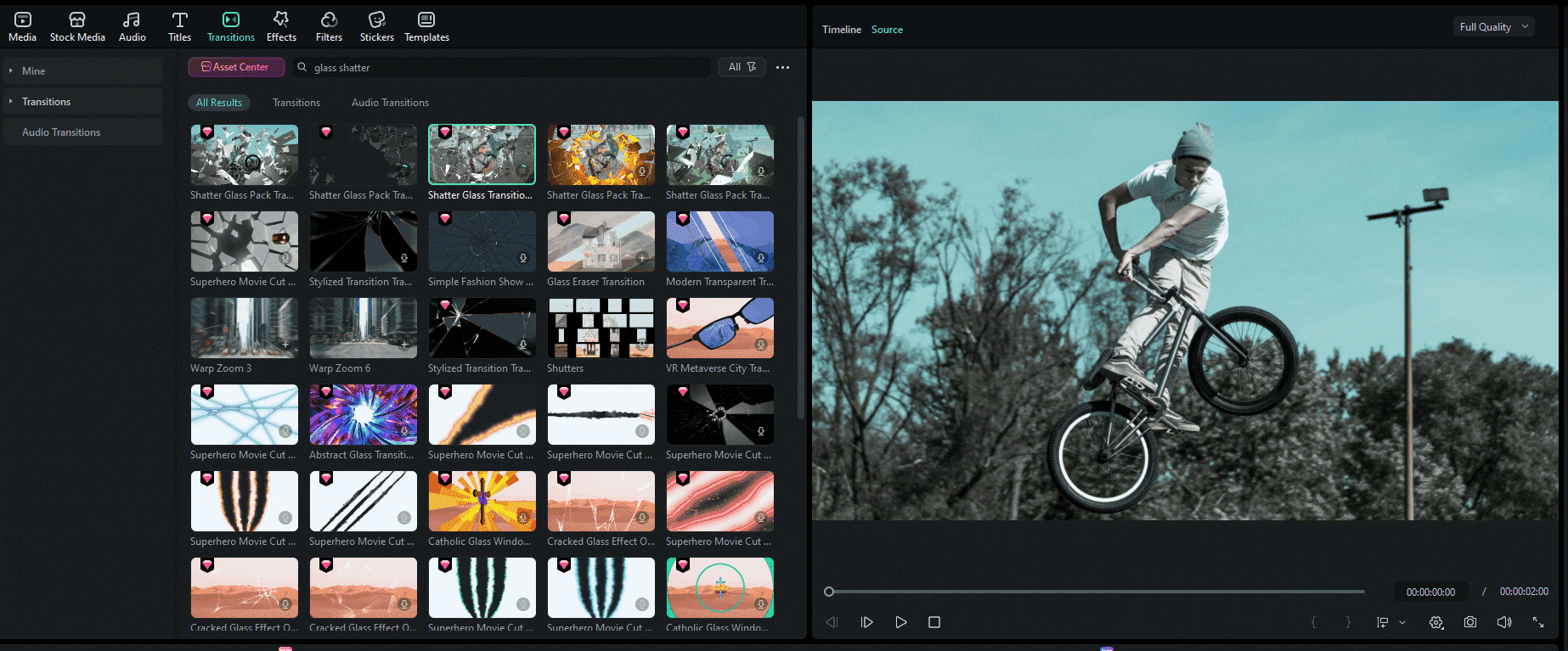 appliquer la transition de verre brisé