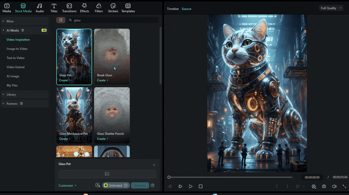 modèle ia filmora effet verre brisé