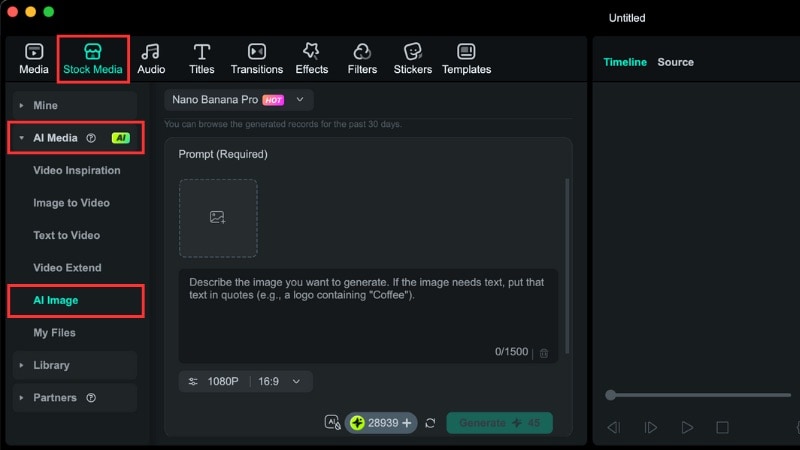 accéder à l’image ia dans filmora