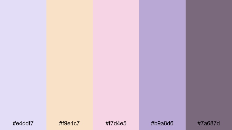 bubble tea afternoon pale lavender color palette with hex codes
