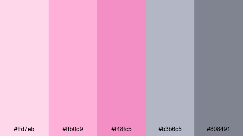 bubblegum fog morning pink gray color palette with hex codes
