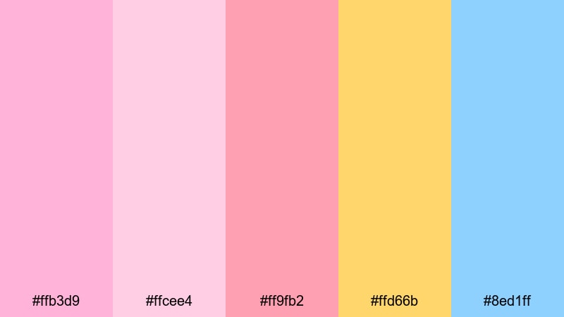 bubblegum pop stream pastel pink color palette with hex codes
