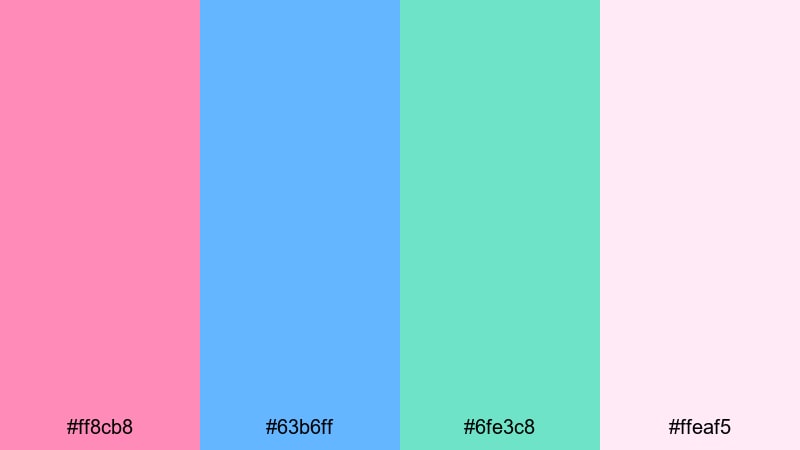 bubblegum shoreline blue green pink color palette with hex codes