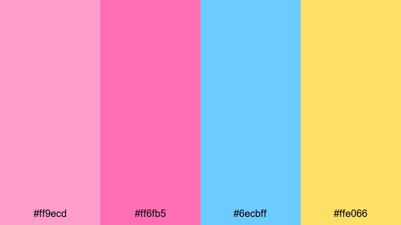 bubblegum sketchbook cartoon color palette with hex codes