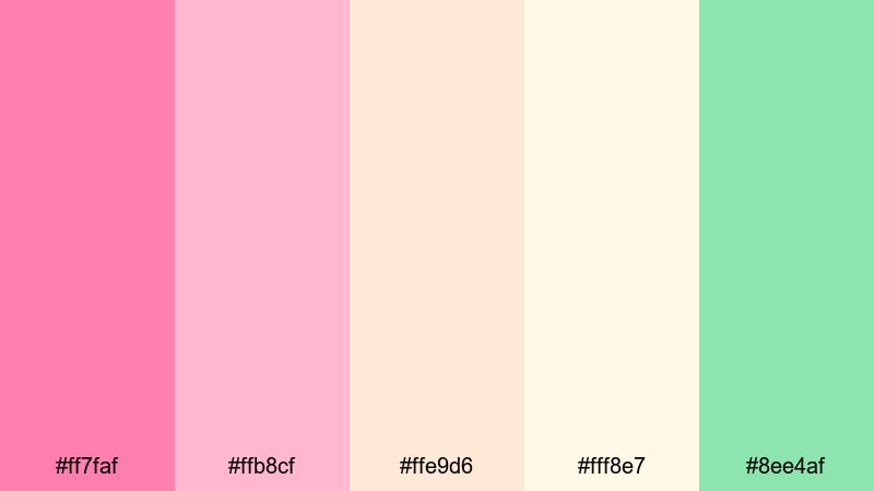 bubblegum storybook candy pink color palette with hex codes