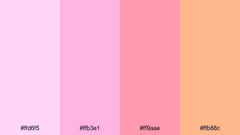 bubblegum studio light pink red orange color palette with hex codes