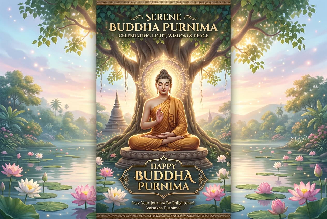 Craft serene Buddha Purnima poster design AI