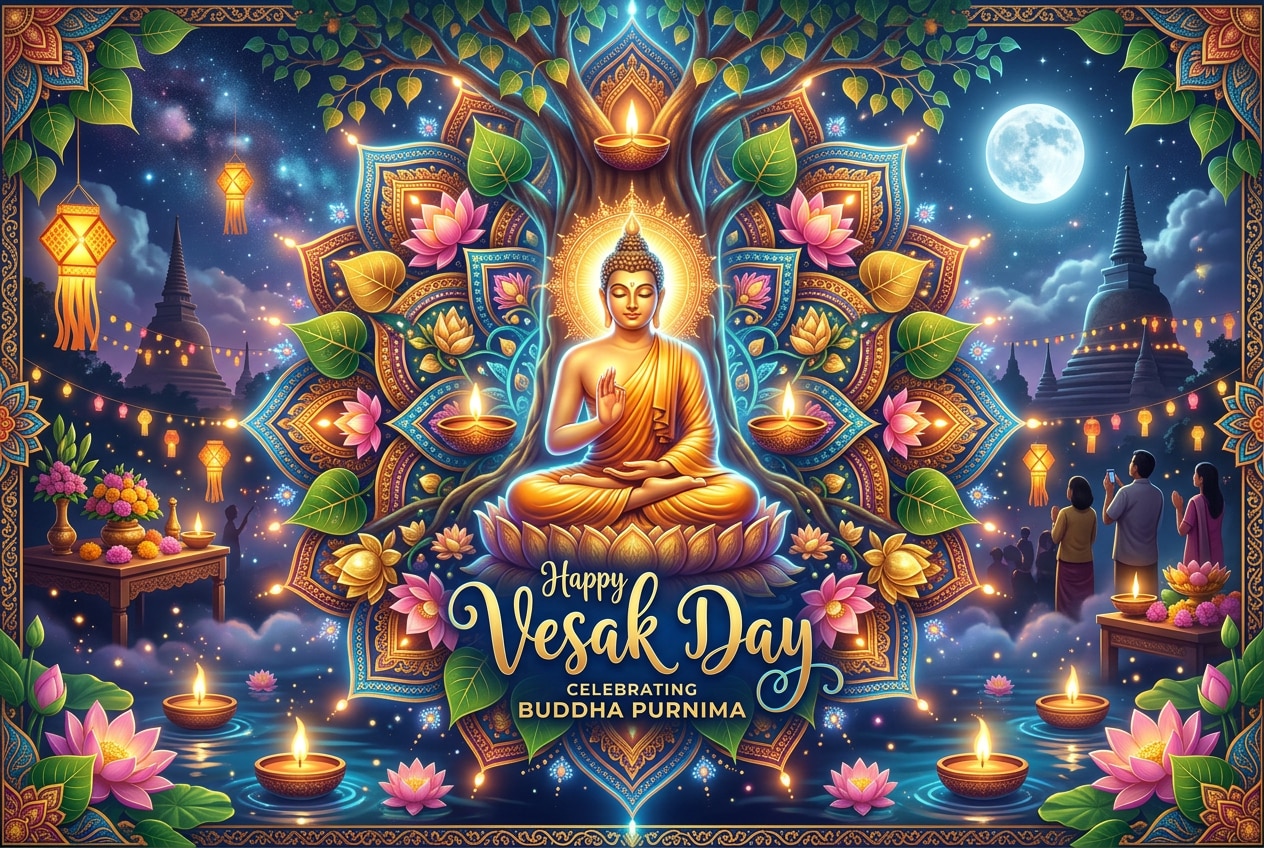Design Vesak Day art with a timeline editor
