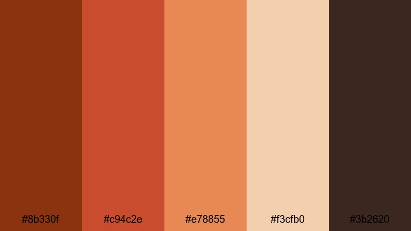 burnt ember comfort rust color palette with hex codes