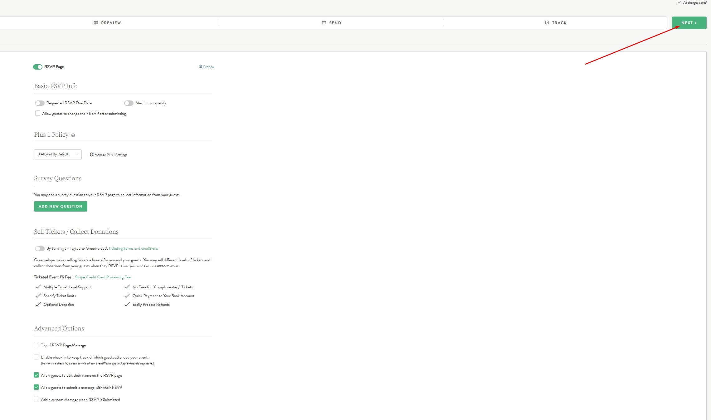 input rsvp information using greenvelope website