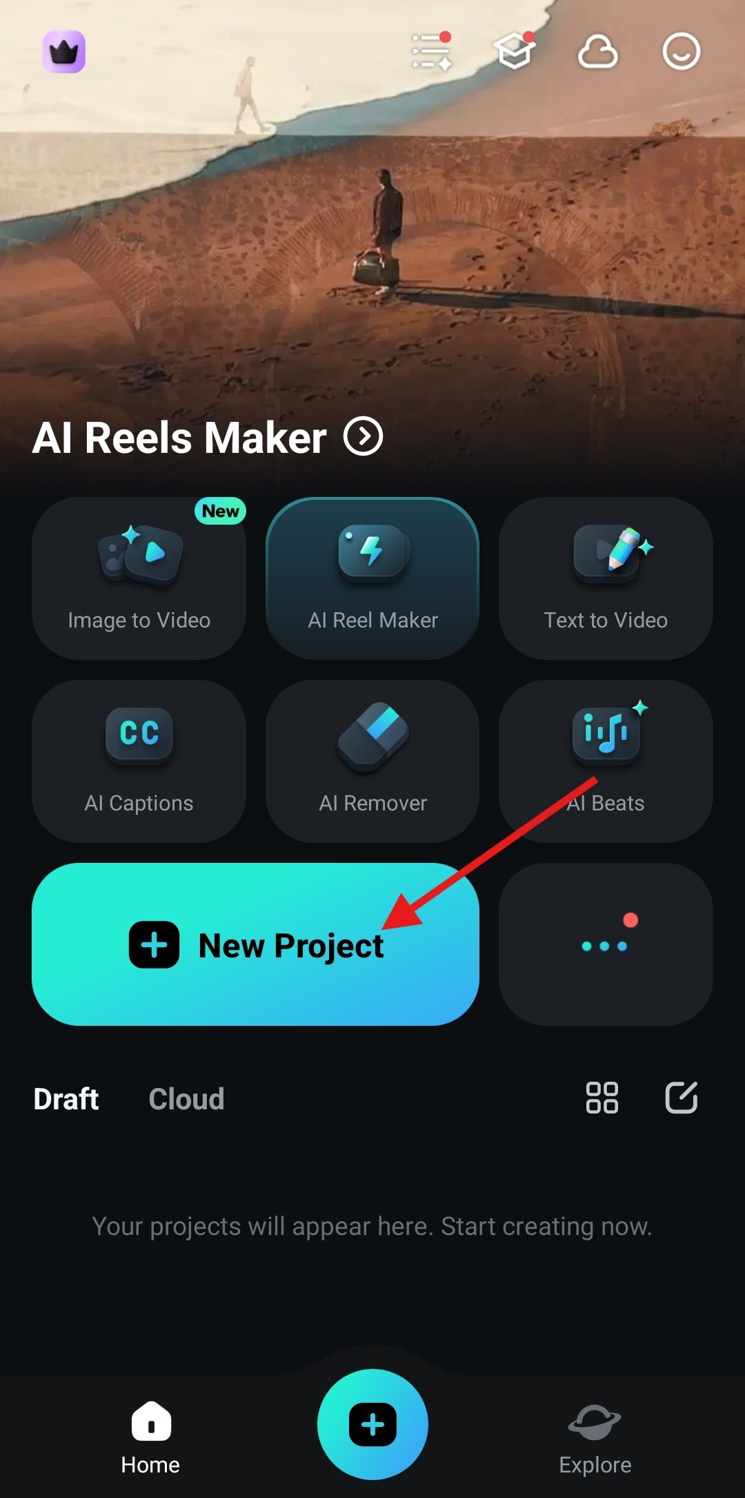 create a new project filmora mobile