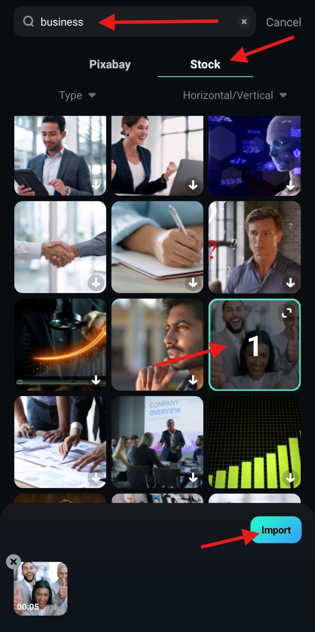 add stock video to filmora project