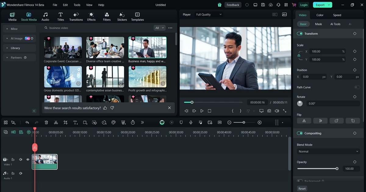 filmora editing interface