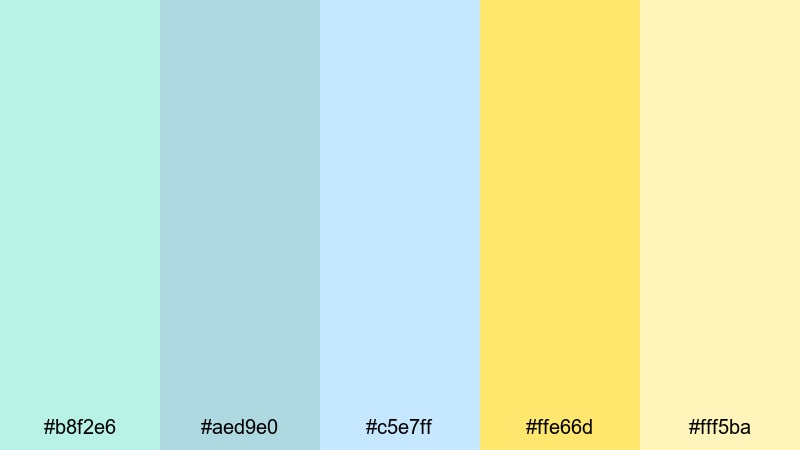 buttercup seafoam glow green blue yellow color palette with hex codes