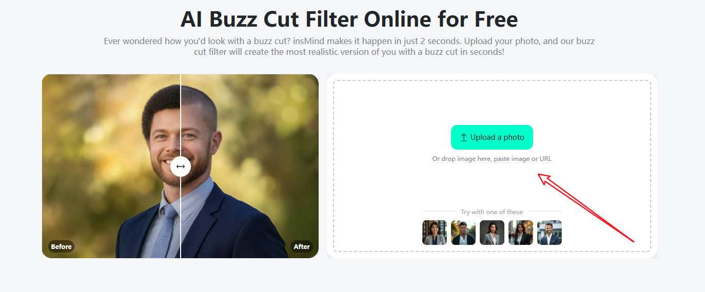upload image to insmind buzz cut filter website