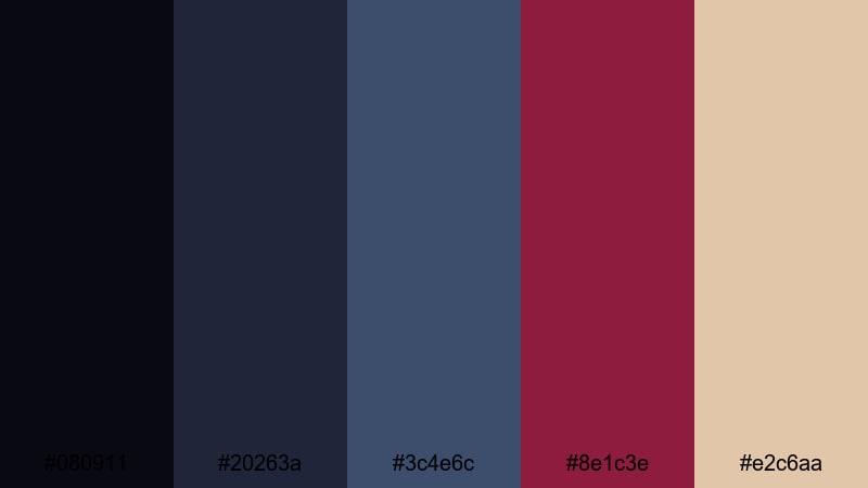 cabernet jazz lounge blue maroon color palette with hex codes