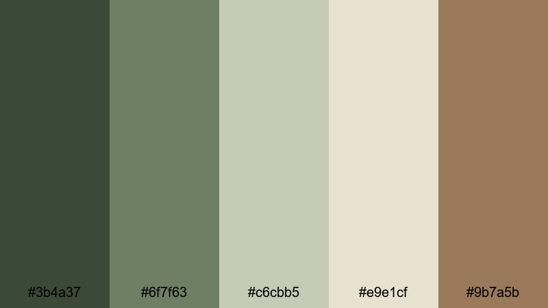 cabin retreat moss green color palette with hex codes