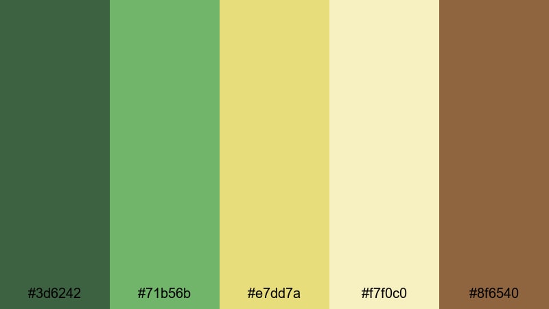 cactus lime latte green yellow brown color palette with hex codes