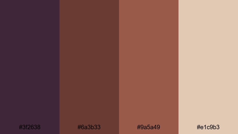 cafe plum comfort purple brown color palette with hex codes