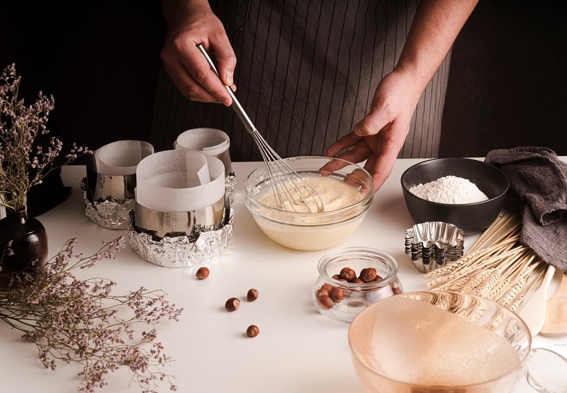 high angle cake making shot