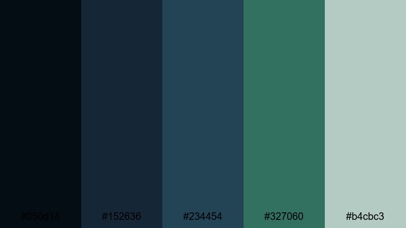 calm dashboard deep blue dark green color palette with hex codes