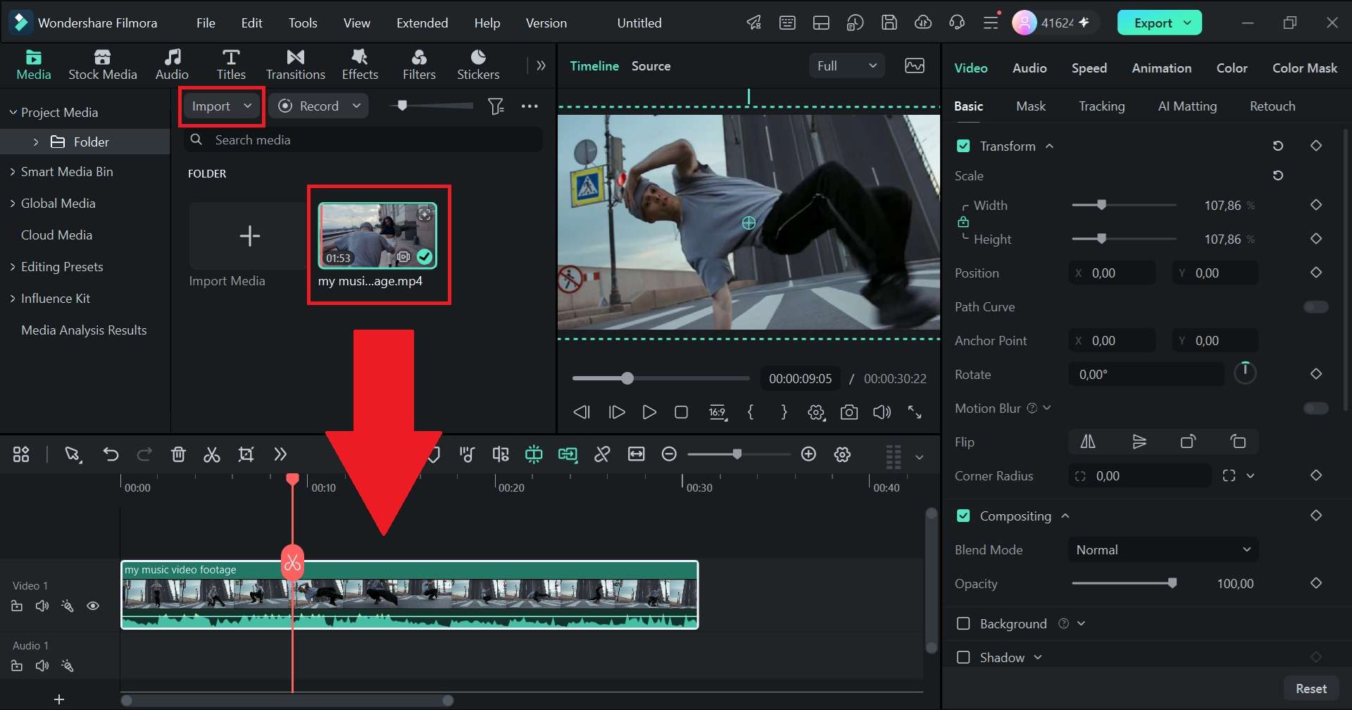 import footage to filmora timeline