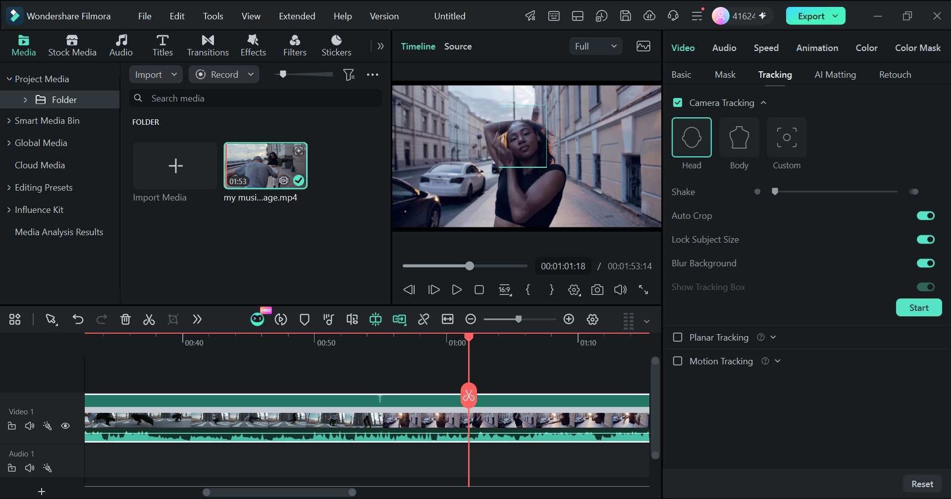 filmora camera tracking feature