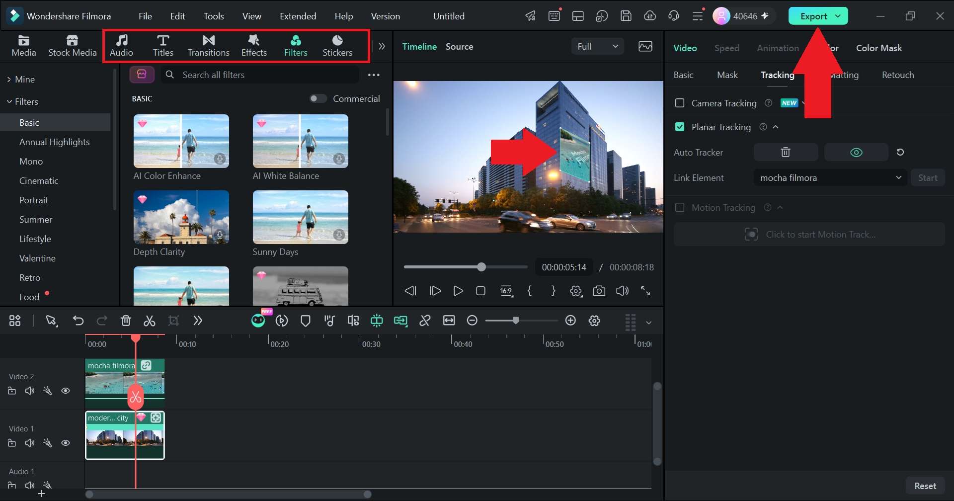preview and click export