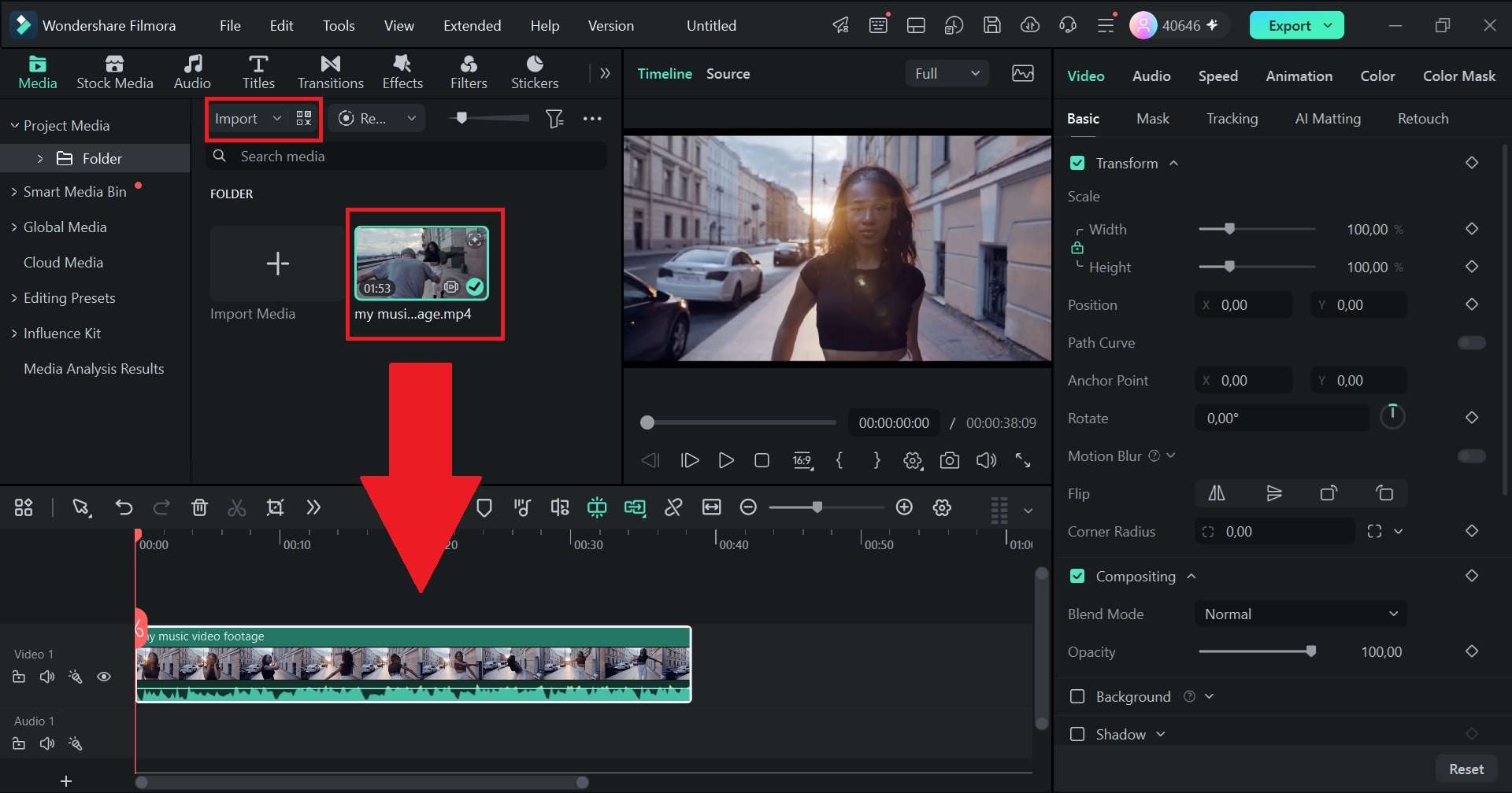 import and drag clip to timeline