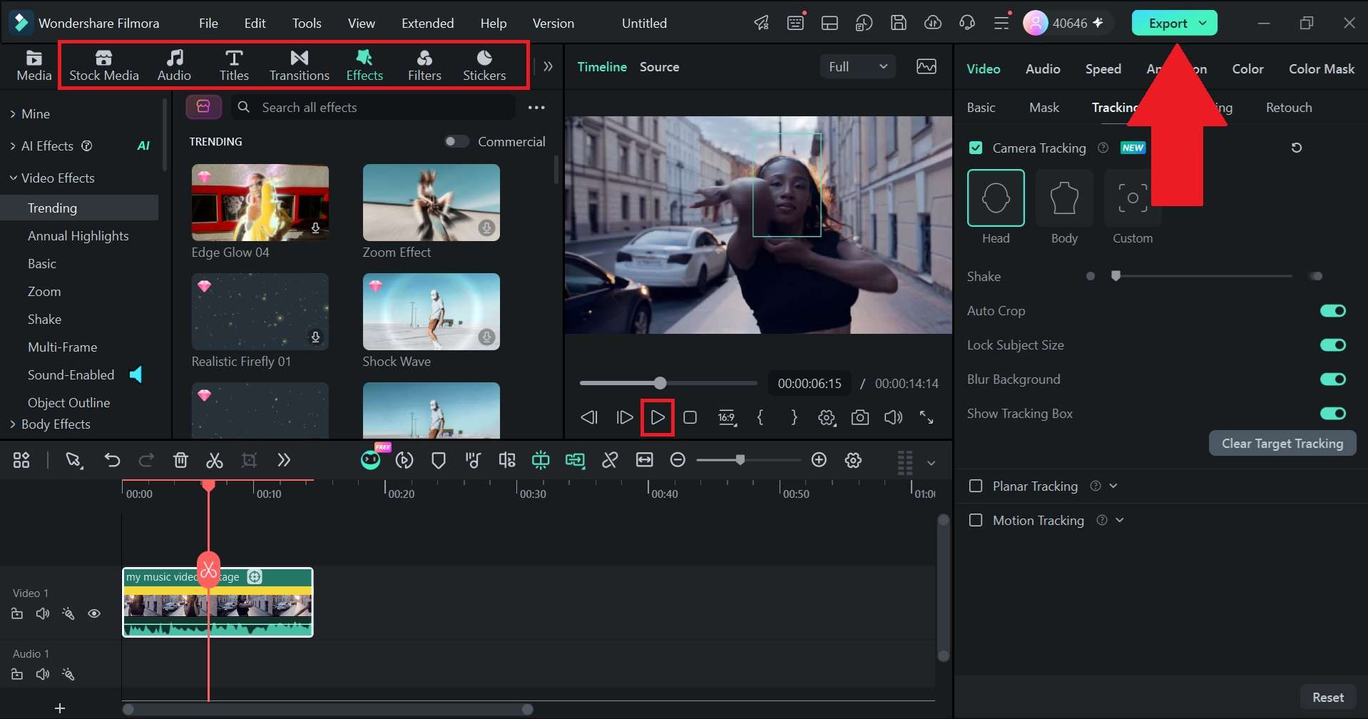 preview and click export