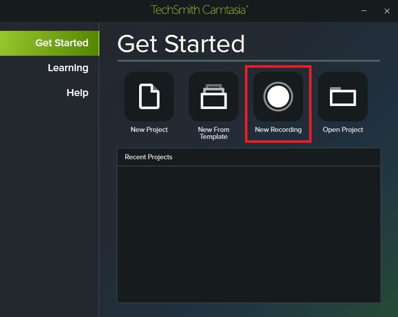 camtasia get started new recording