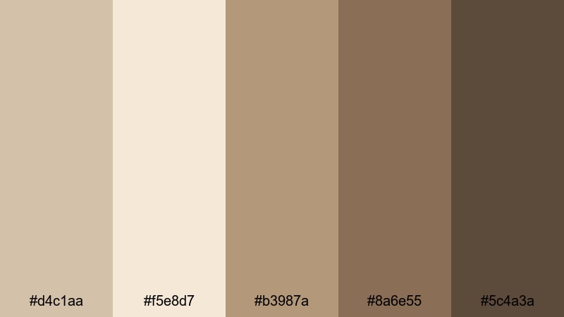 candlelit latte gray tan color palette with hex codes