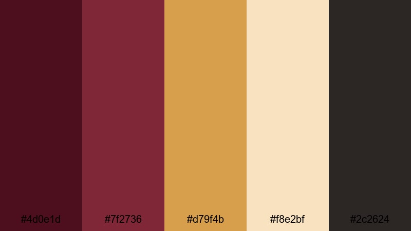 candlelit wine cellar gold burgundy color palette with hex codes
