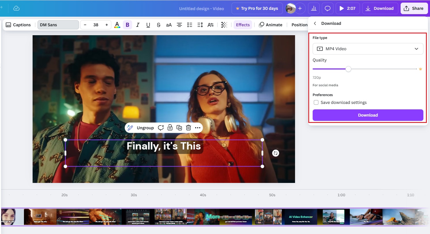 export your video result