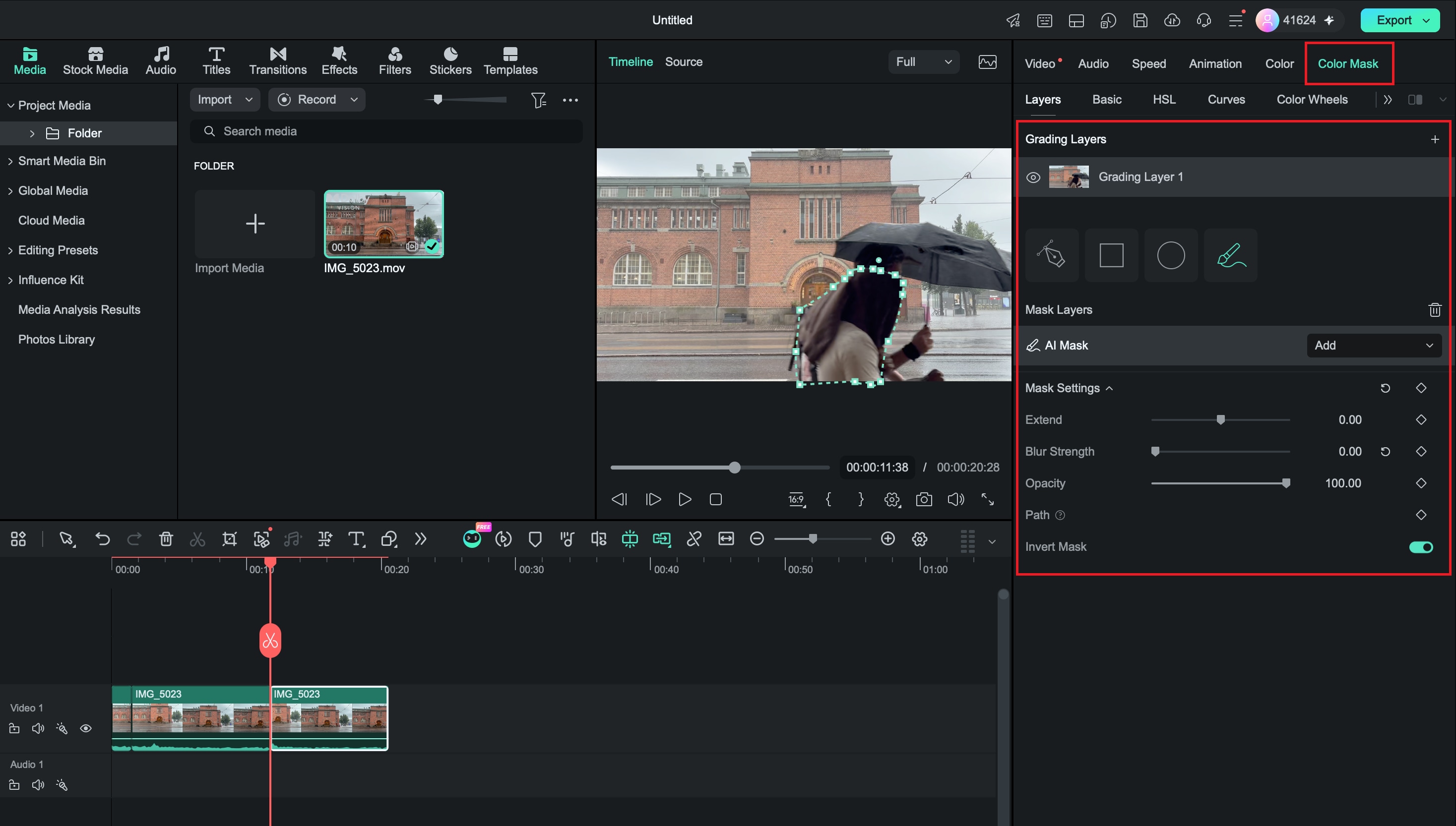 filmora grading layer