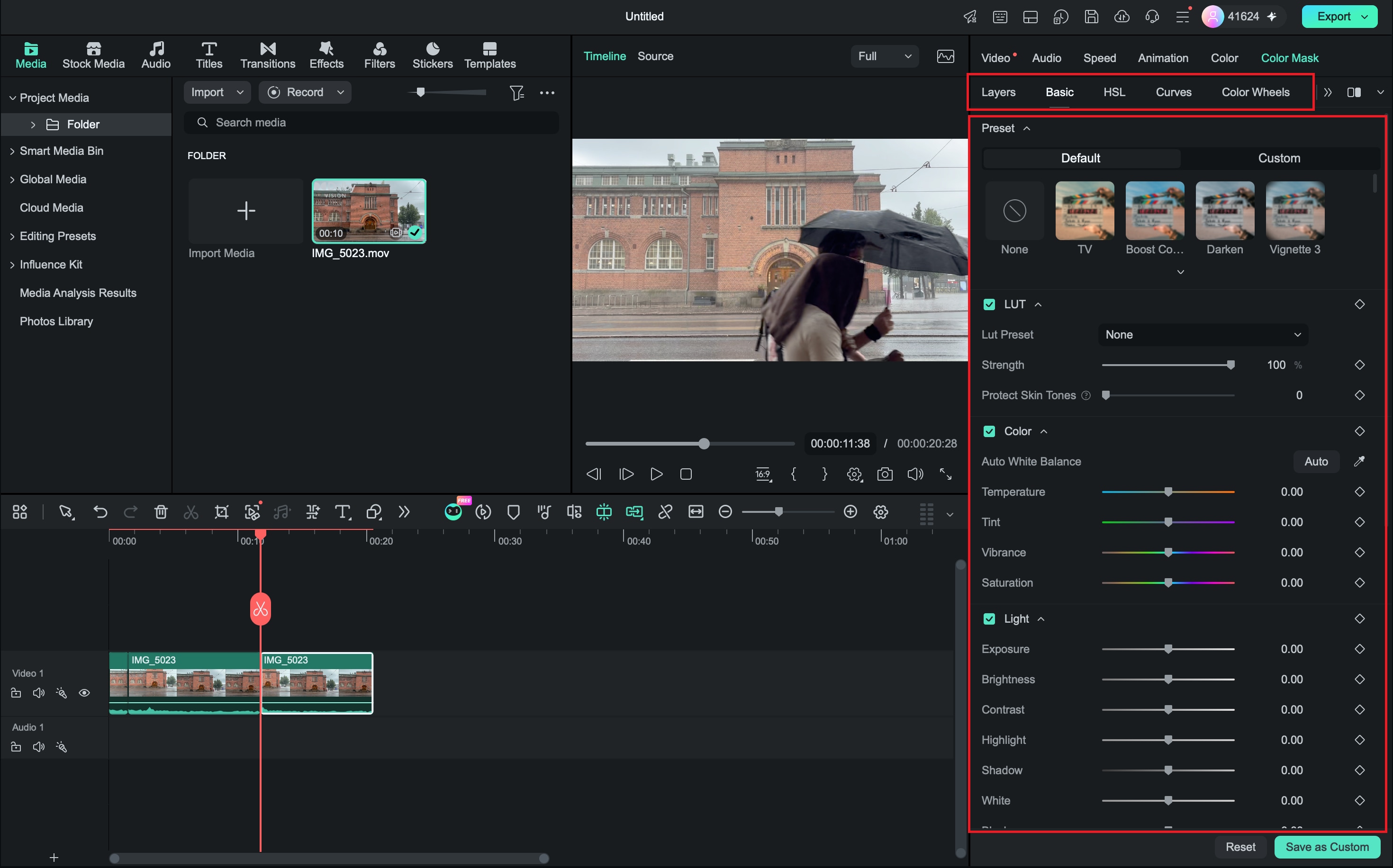 filmora color editing