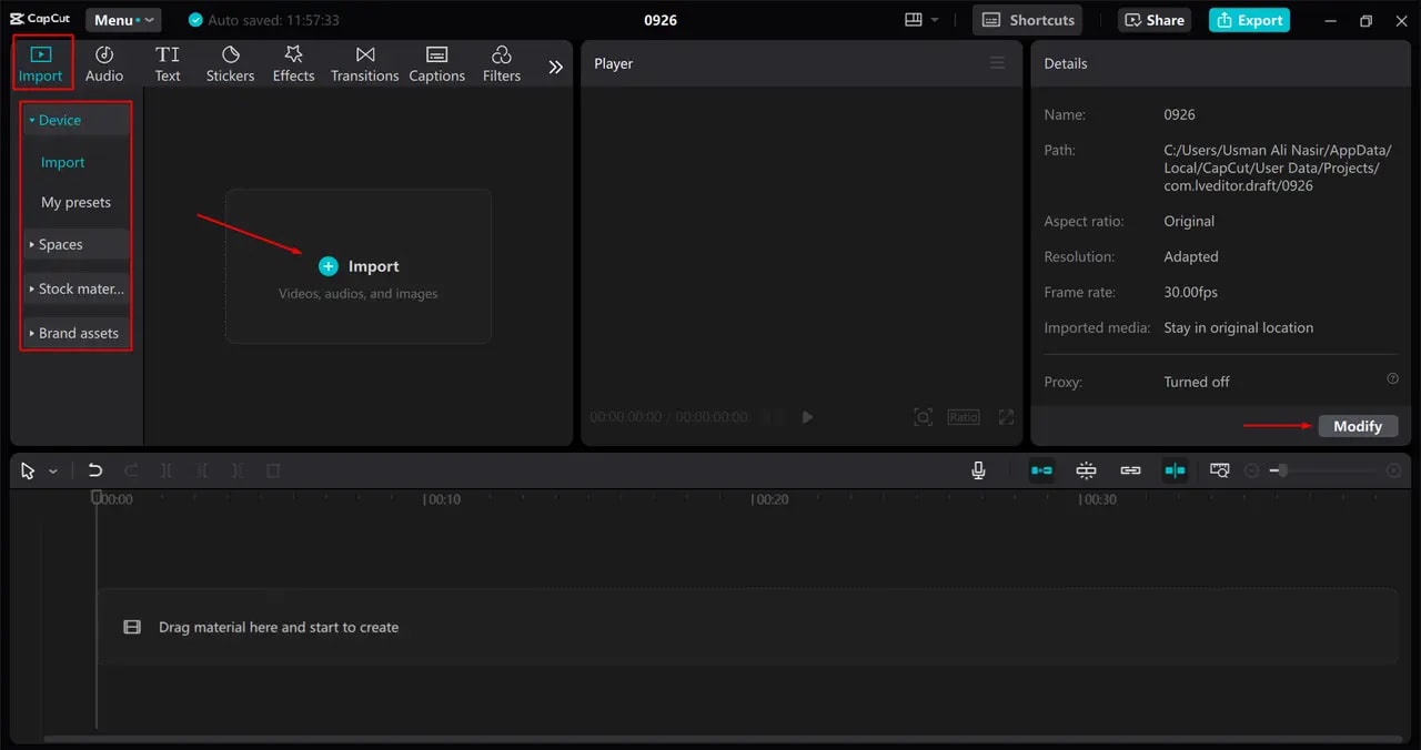 import video capcut desktop
