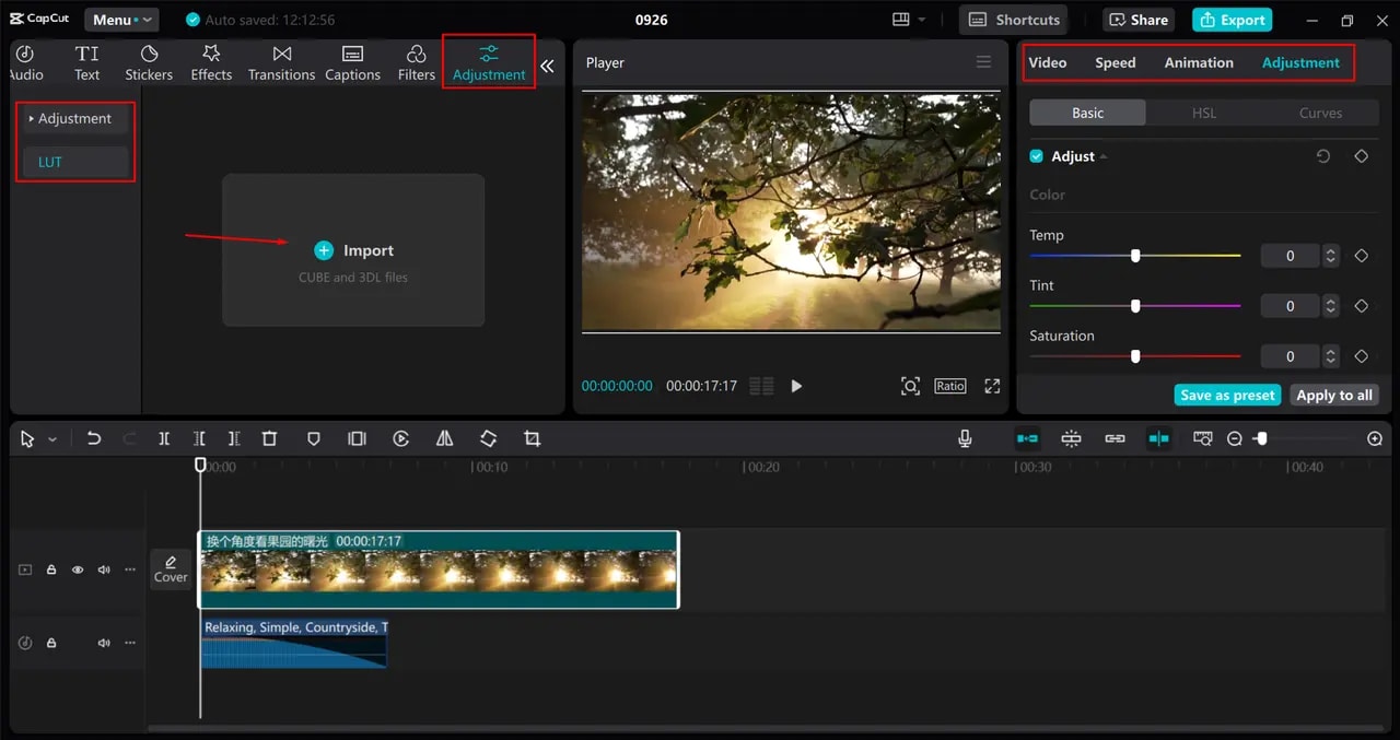 capcut luts adjustment