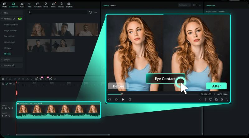filmora eye contact feature