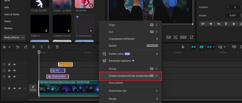 create compound clip on capcut