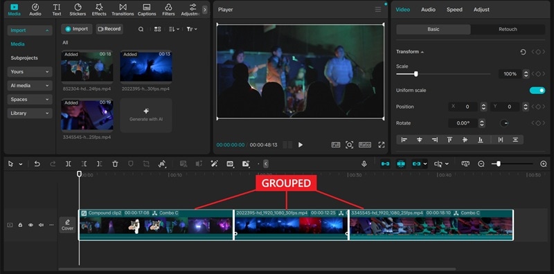 group tracks on capcut