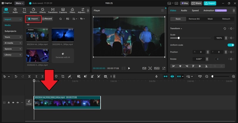 import media to capcut timeline