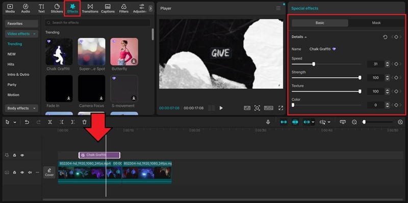 add effects to capcut timeline