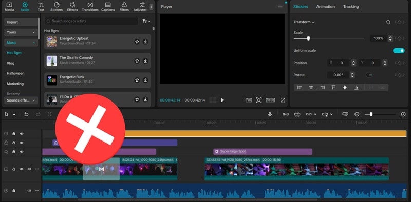 cluttered capcut timeline