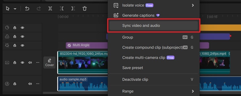 sync video and audio on capcut