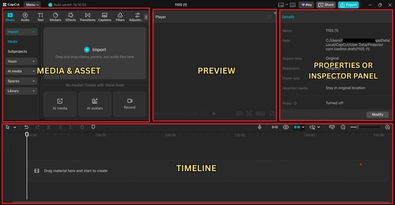 capcut editing interface