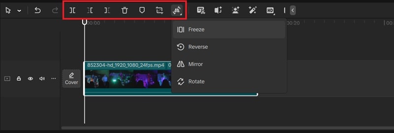 toolbar menu on capcut timeline