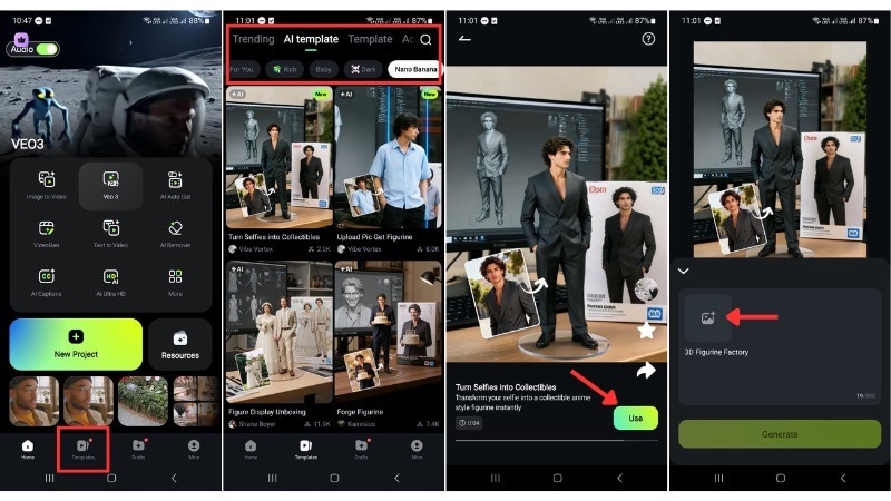 access the ai templates in filmora