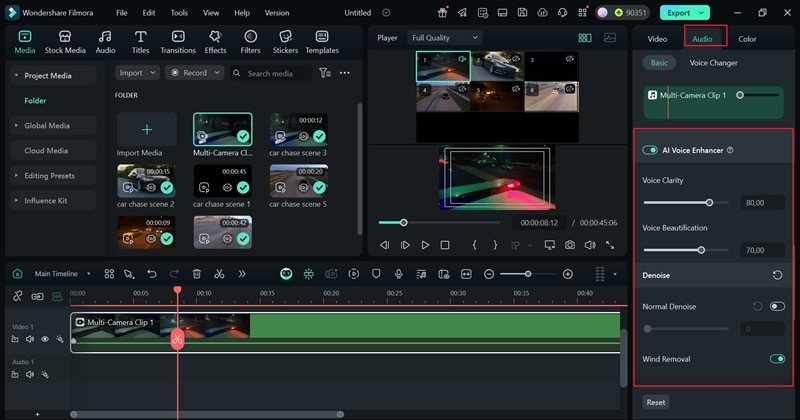 use audio denoise and voice enhancer