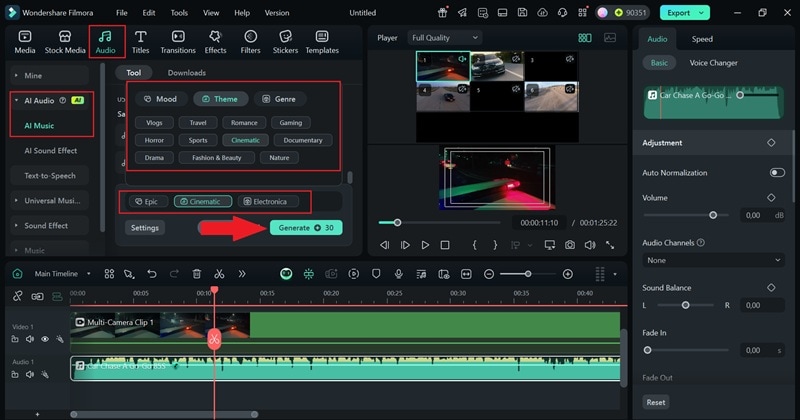 generate custom track using filmora ai